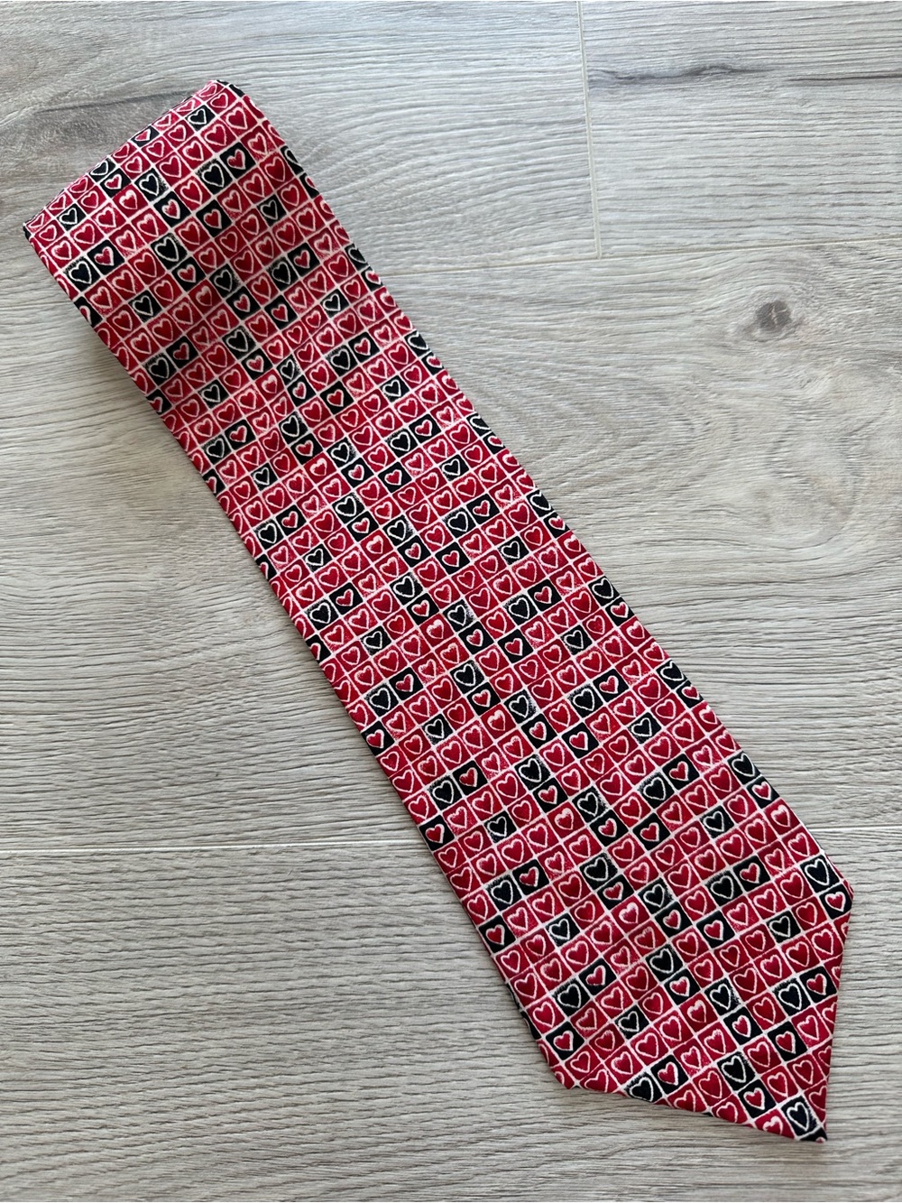 Hallmark Seasonal Concepts Red & Black Heart Geometric Silk Tie